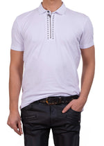 White Zipper Glued Rhinestone Polo