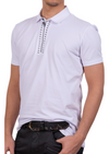 White Zipper Glued Rhinestone Polo