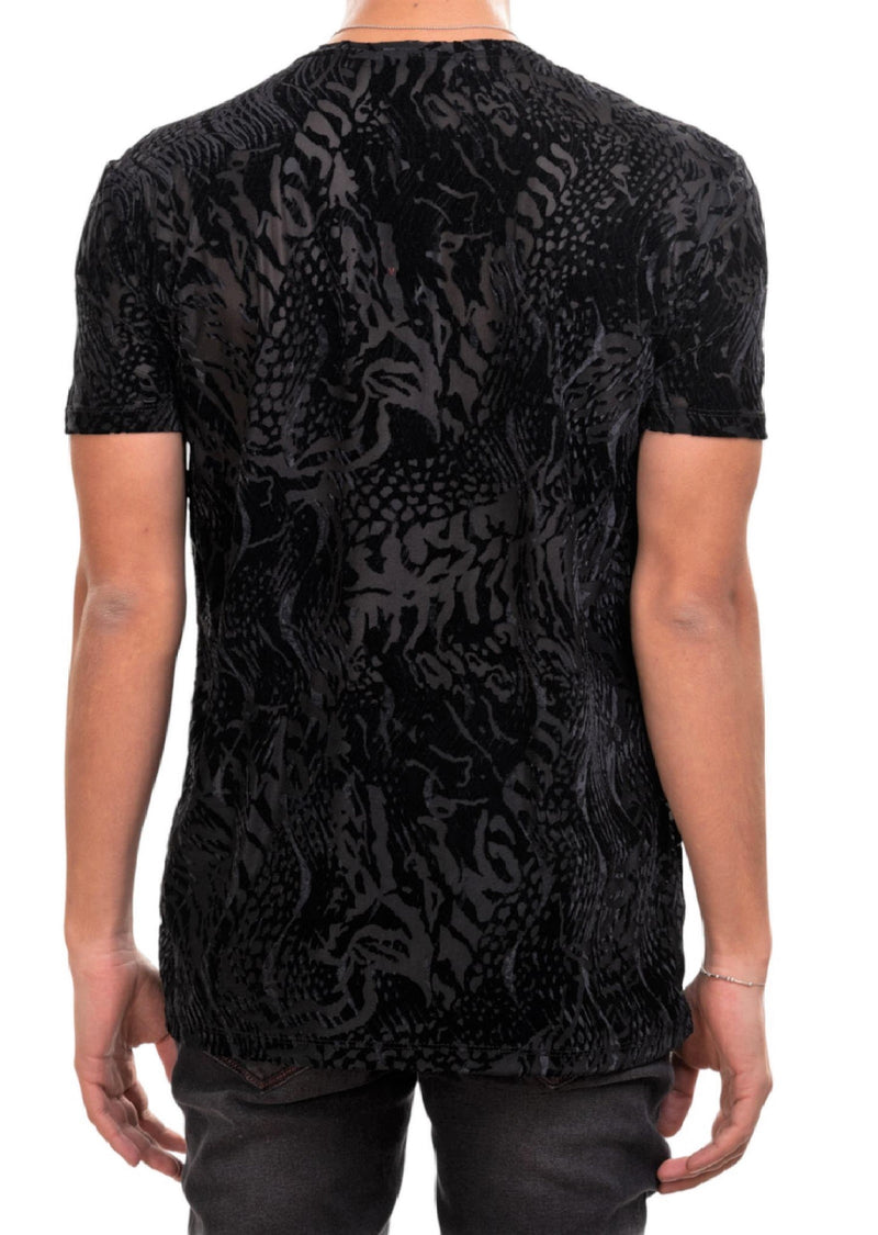 Black Leopard Velvet V-neck Tee