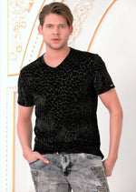 Black Reptilian Velvet V-neck Tee