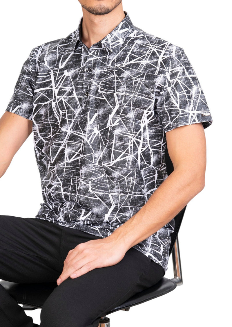 White Foiled "Mirror" Knit Polo