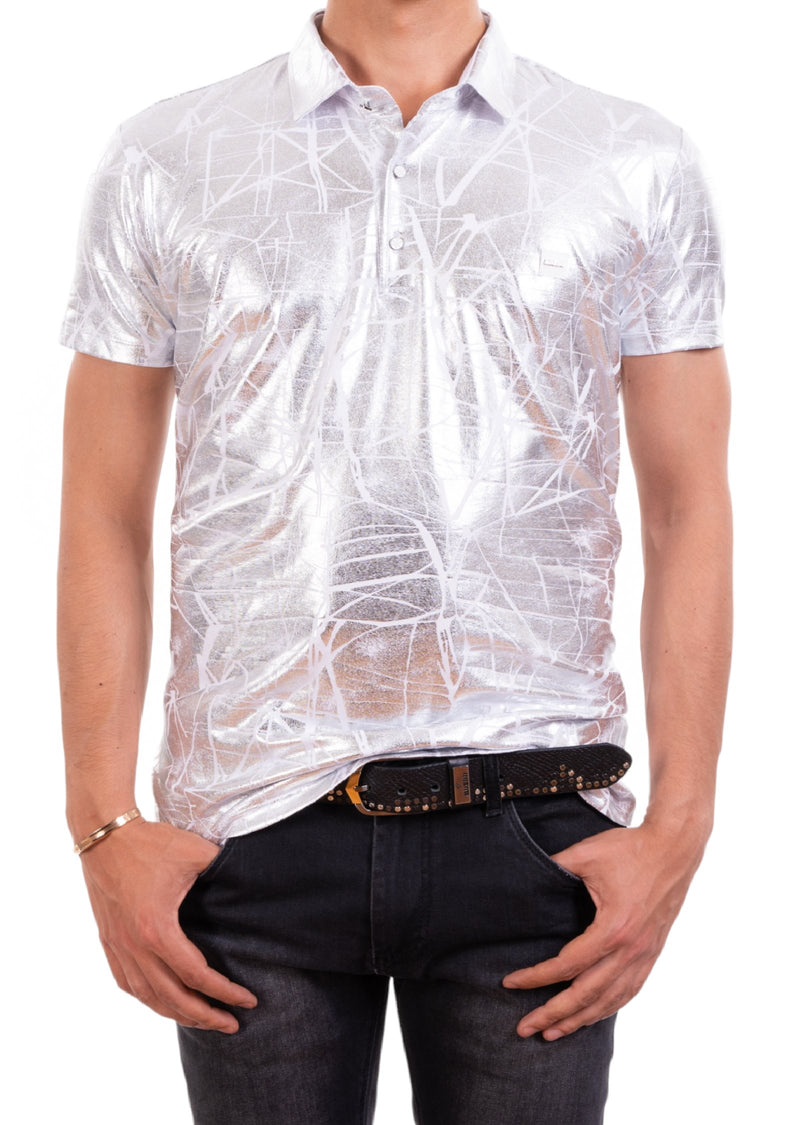 Silver Foiled "Mirror" Knit Tee