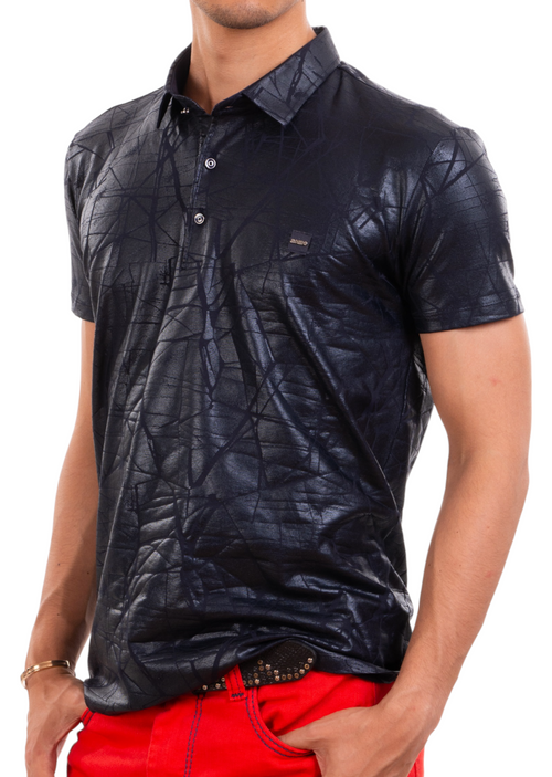 Navy Foiled "Mirror" Knit Polo