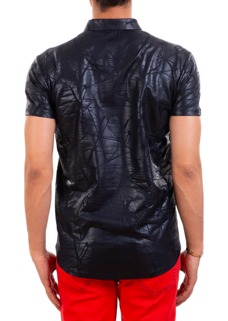 Navy Foiled "Mirror" Knit Polo