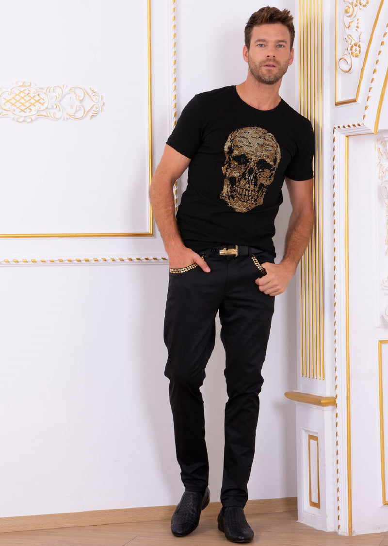 Black Gold Skull Rhinestone Tee