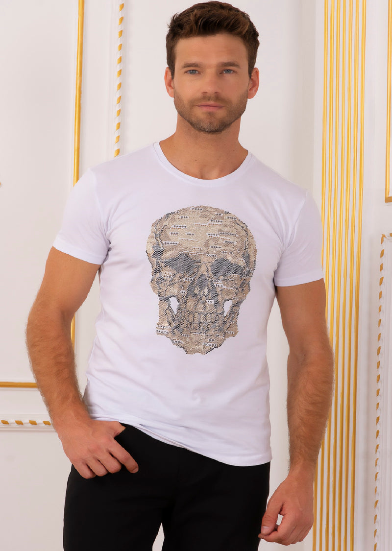 White Gold Skull Rhinestone Tee