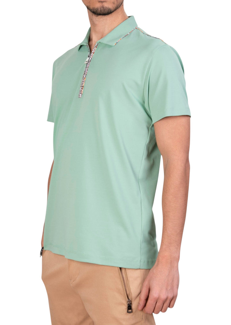 Green Luxe Contrast Pique Polo
