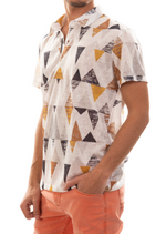 White Triangle Print Linen Polo