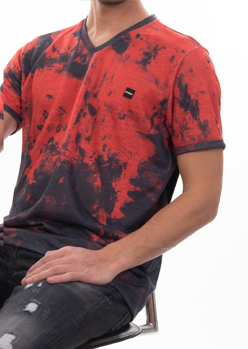 Red Black Tie-Dye Linen Tee