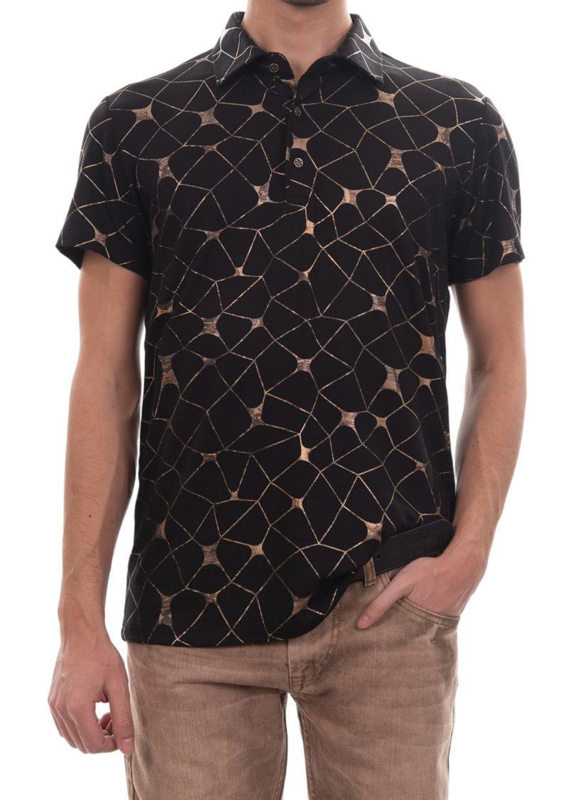Black Gold Marble Knit Polo