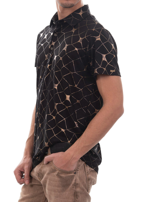 Black Gold Marble Knit Polo