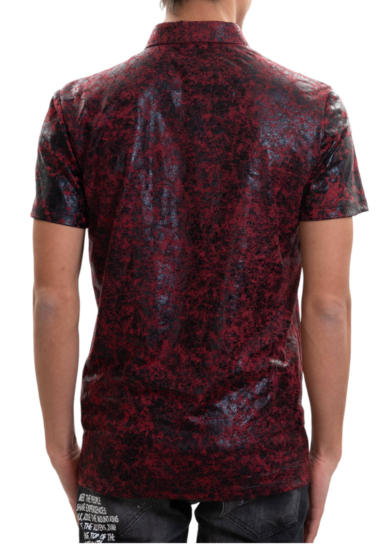 Burgundy Foil Print Devoré Polo