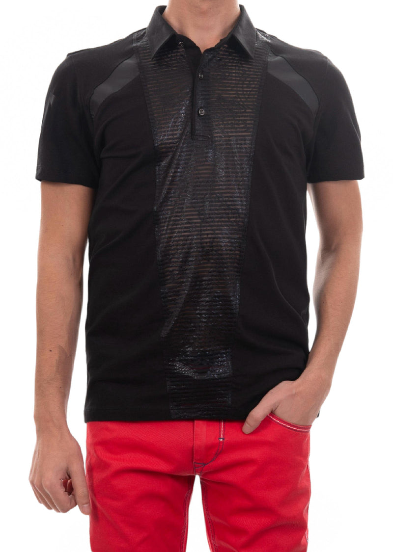 Black Partial Paisley Sheer Polo