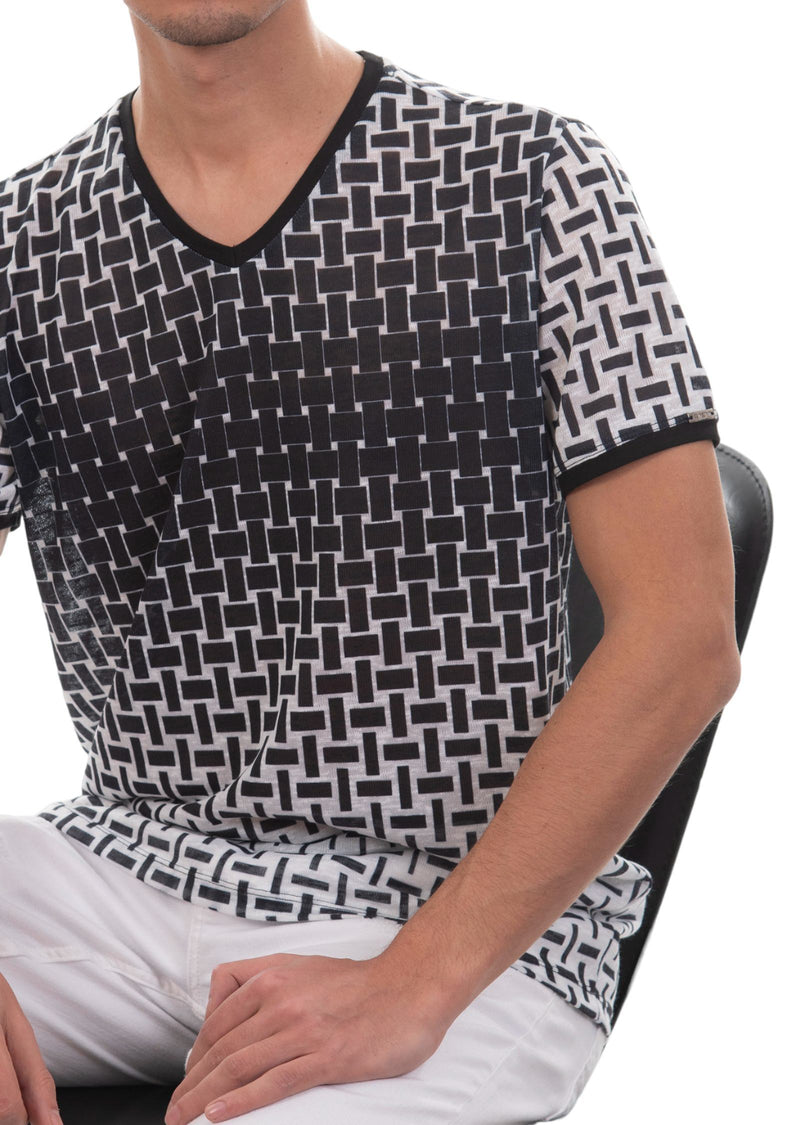 Black White Geometric Linen Tee