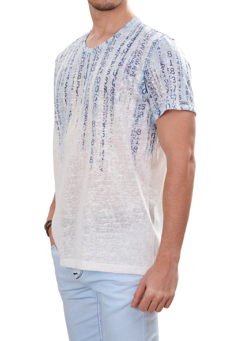 Blue Degraded Matrix Linen Tee