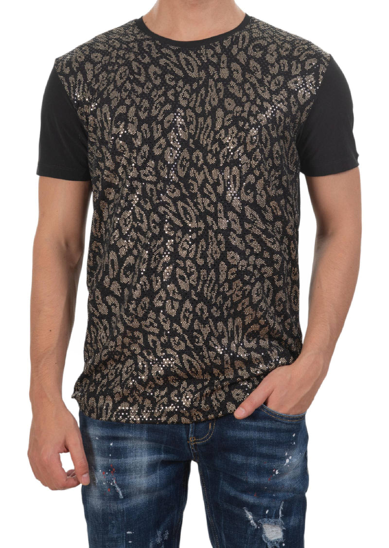 Black Gold Leopard Sequin Tech Tee