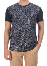 Navy Silver Leopard Sequin Tech Tee