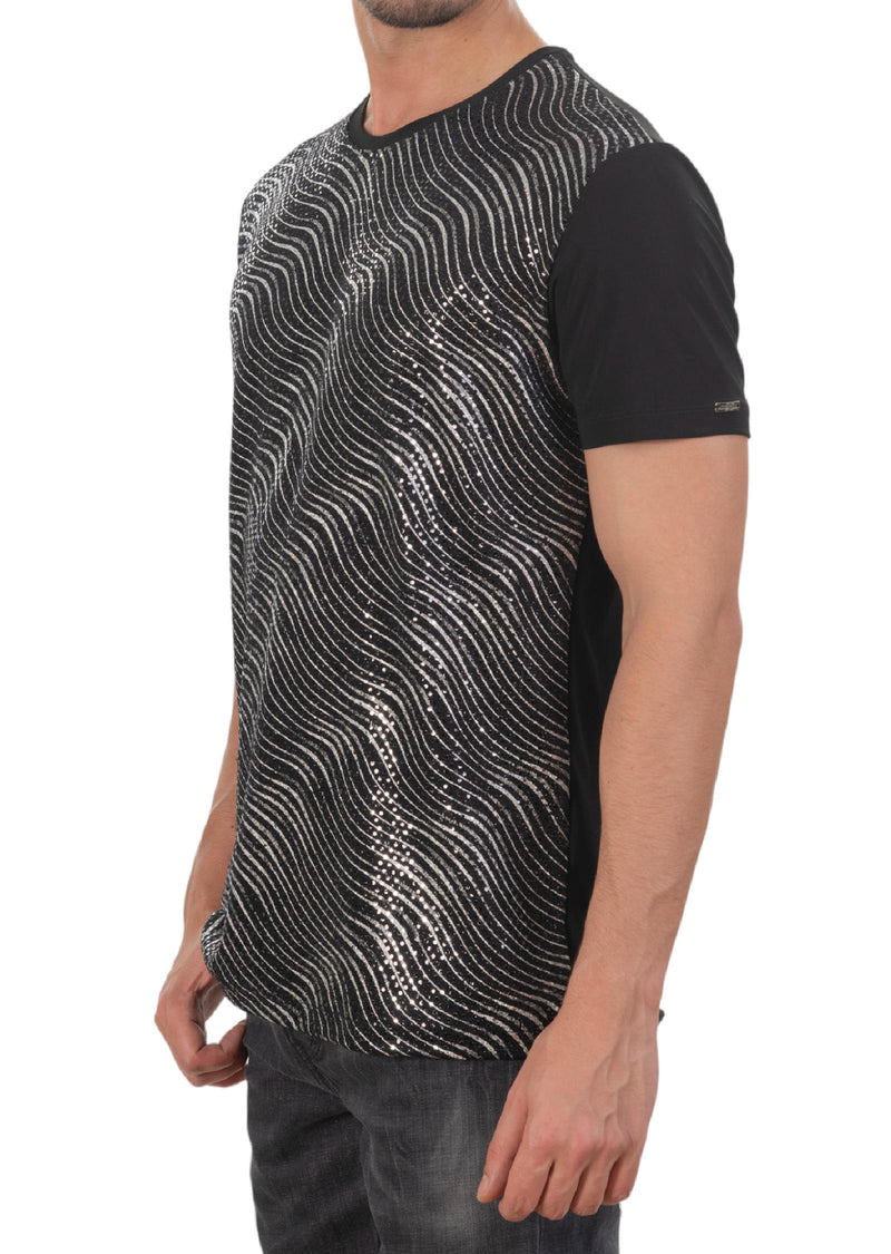 Black Silver Wave Sequin Tech Tee