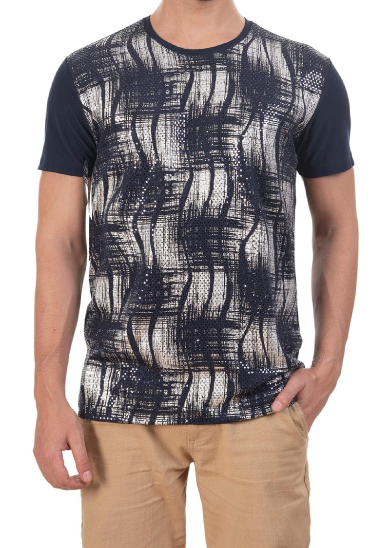 Navy Silver Abstract Sequin Tech Tee