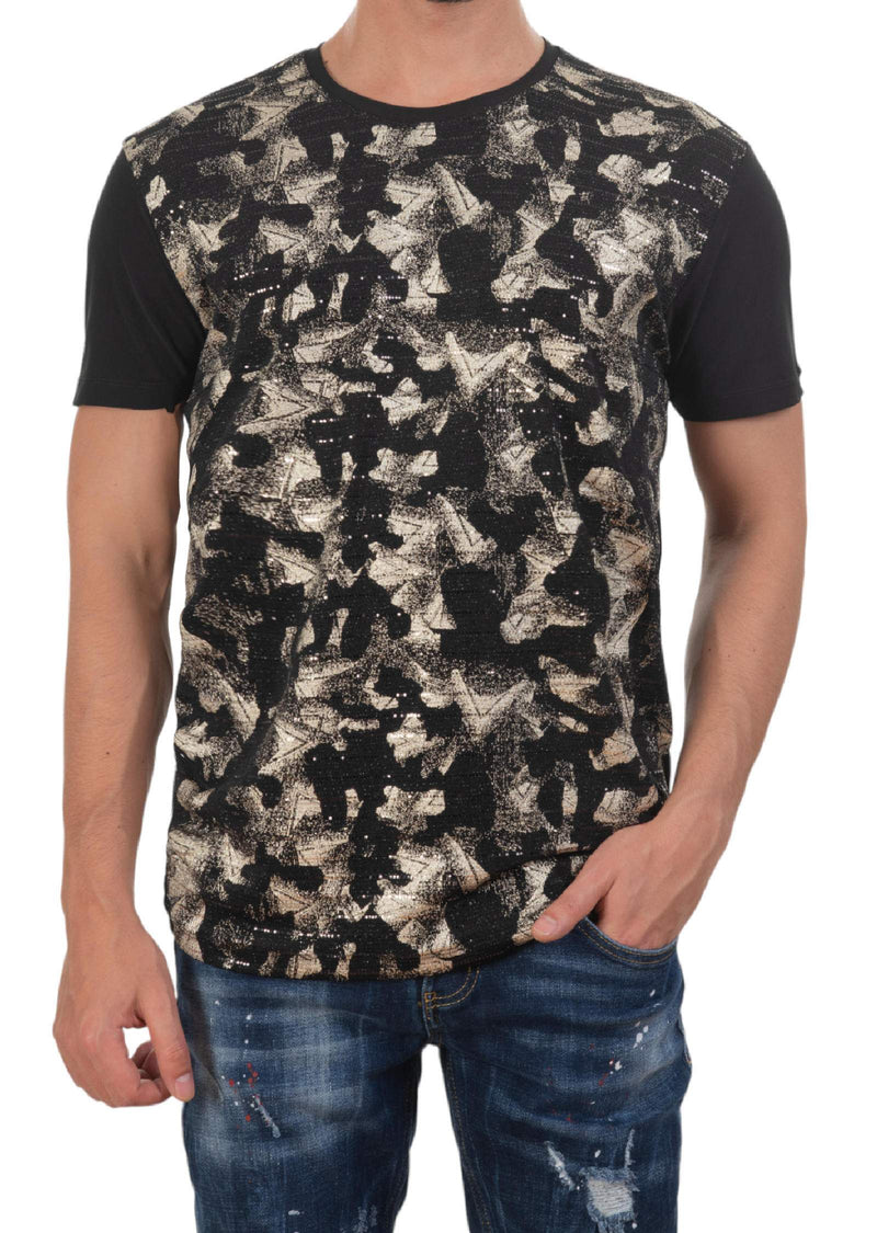 Black Gold Collage Sequin Tech Tee
