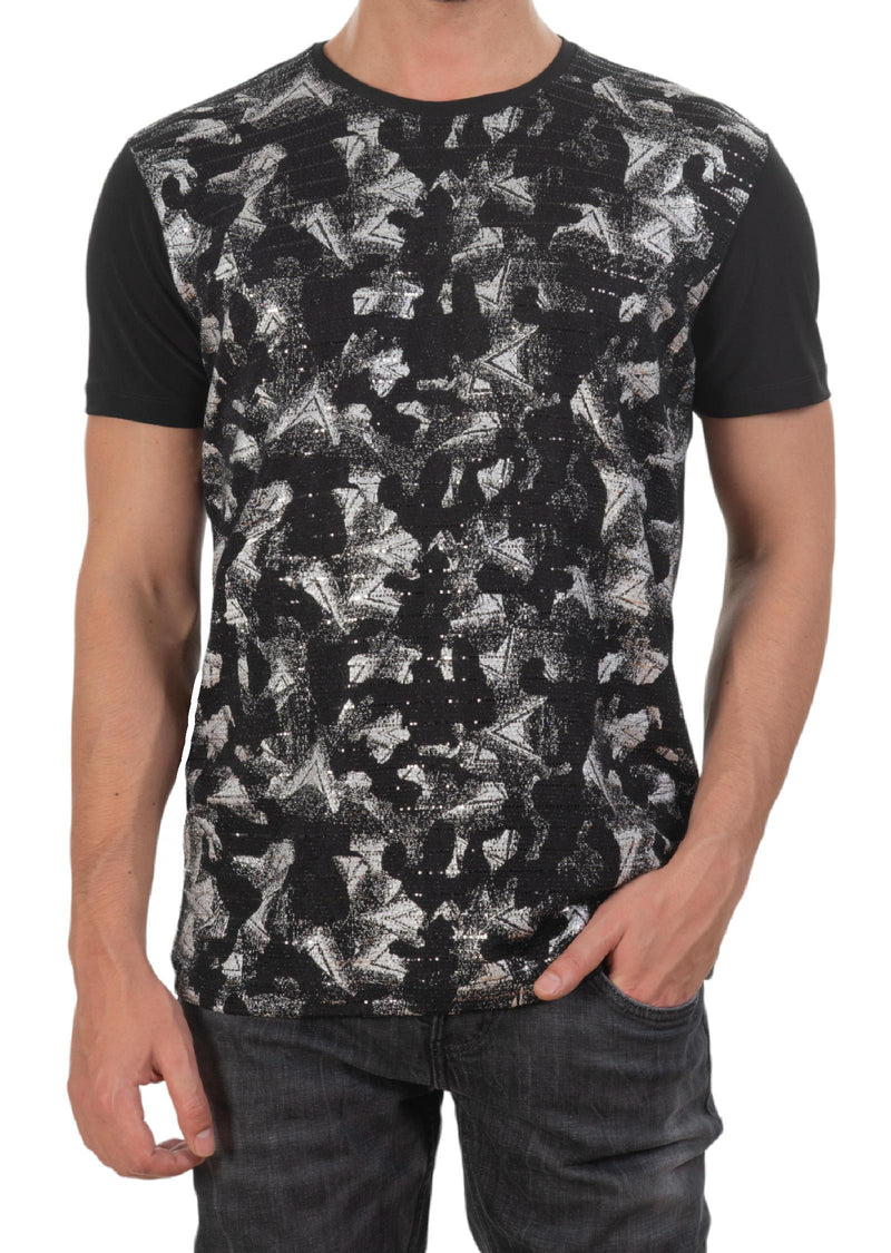 Black Silver Collage Sequin Tech Tee