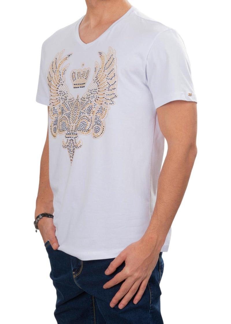 White Fleur Delis Wings Rhinestone Tee