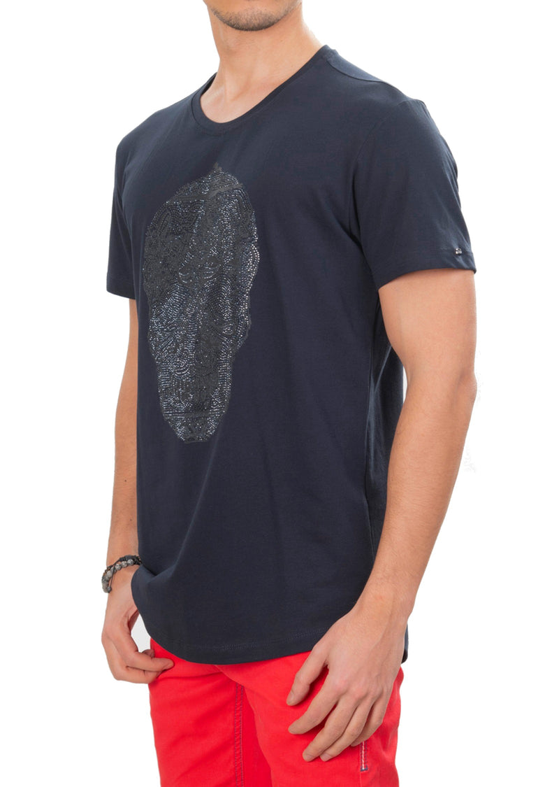 Navy Bandana Skull Rhinestone Tee