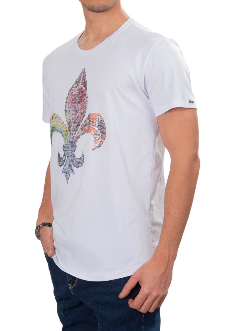 White Fleur De Lis Rhinestone Tee