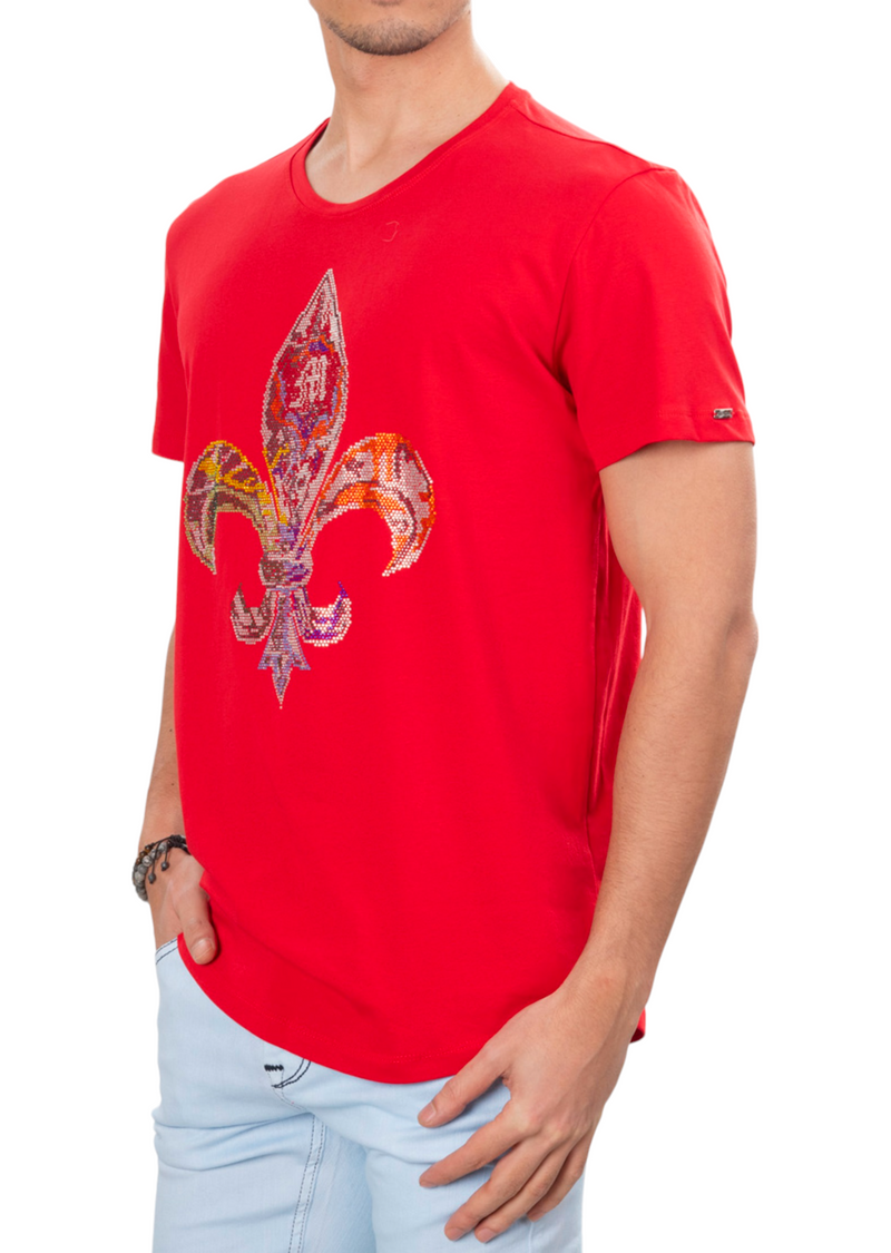 Red Fleur De Lis Rhinestone Tee