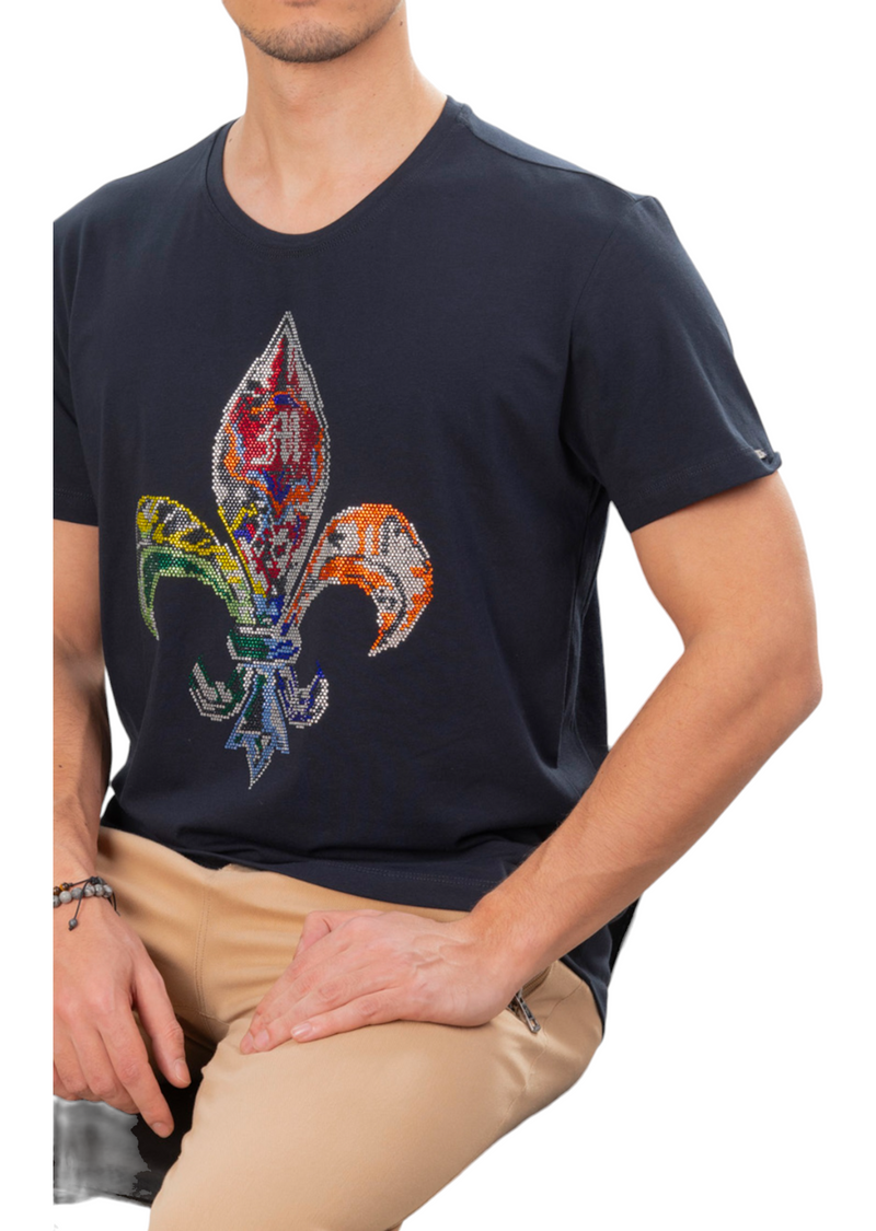 Navy Fleur De Lis Rhinestone Tee