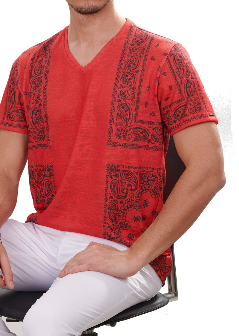 Red Partial Bandana Linen Tee