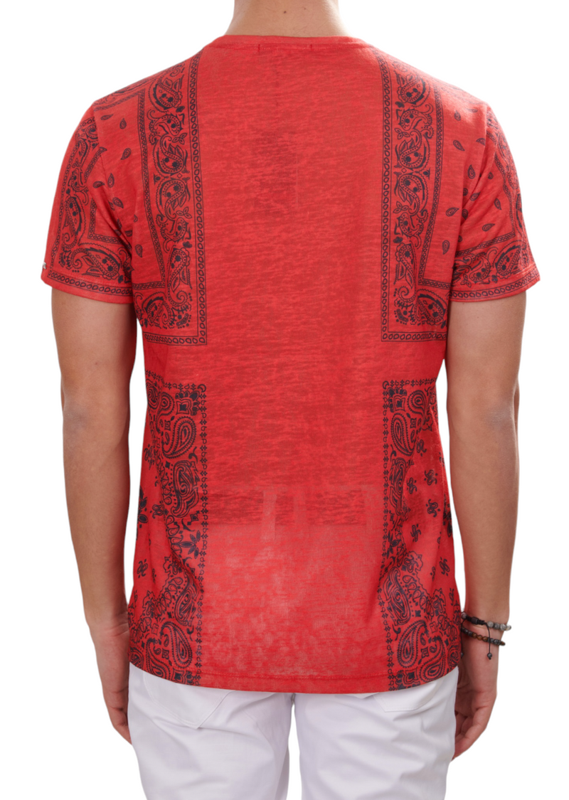 Red Partial Bandana Linen Tee