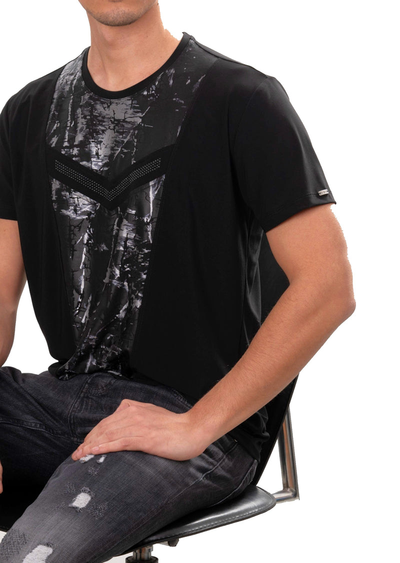 Black Partial Abstract Studded Tee