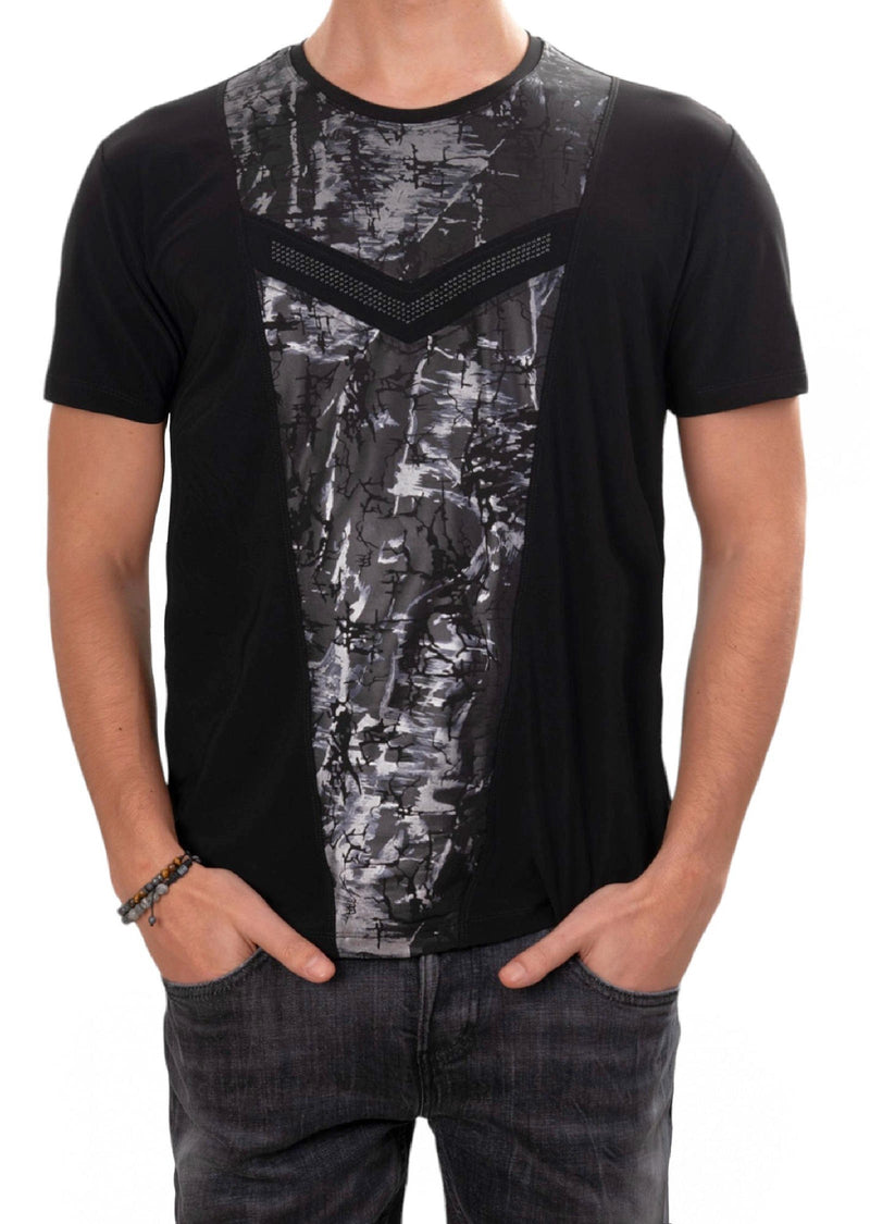 Black Partial Abstract Studded Tee