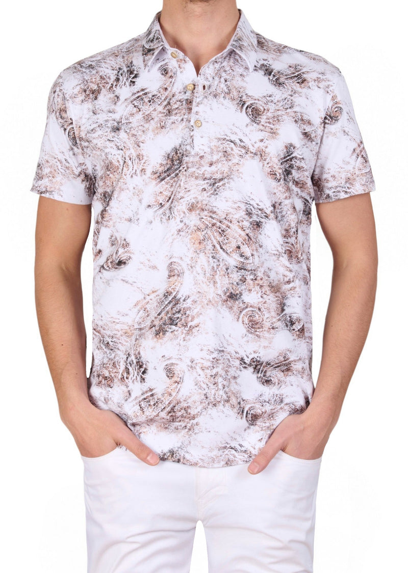 White Bronze Paisley Spandex Polo