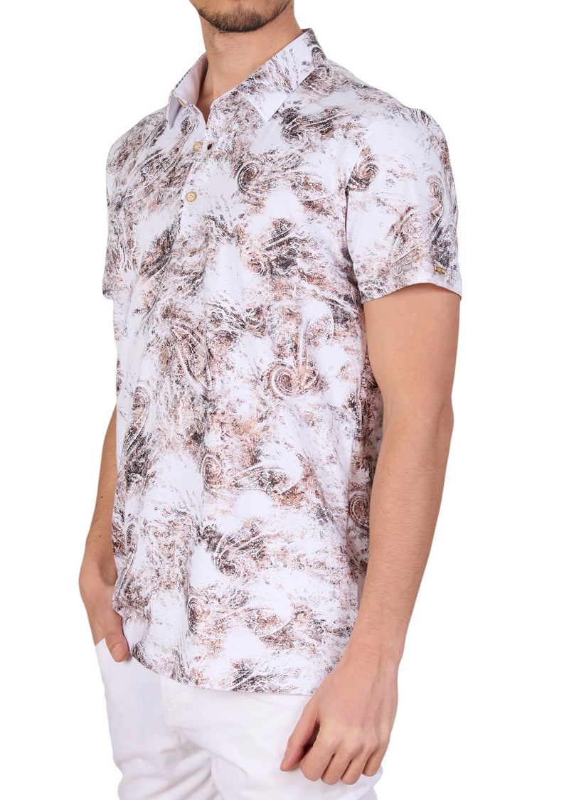 White Bronze Paisley Spandex Polo