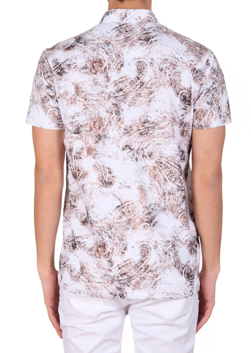 White Bronze Paisley Spandex Polo