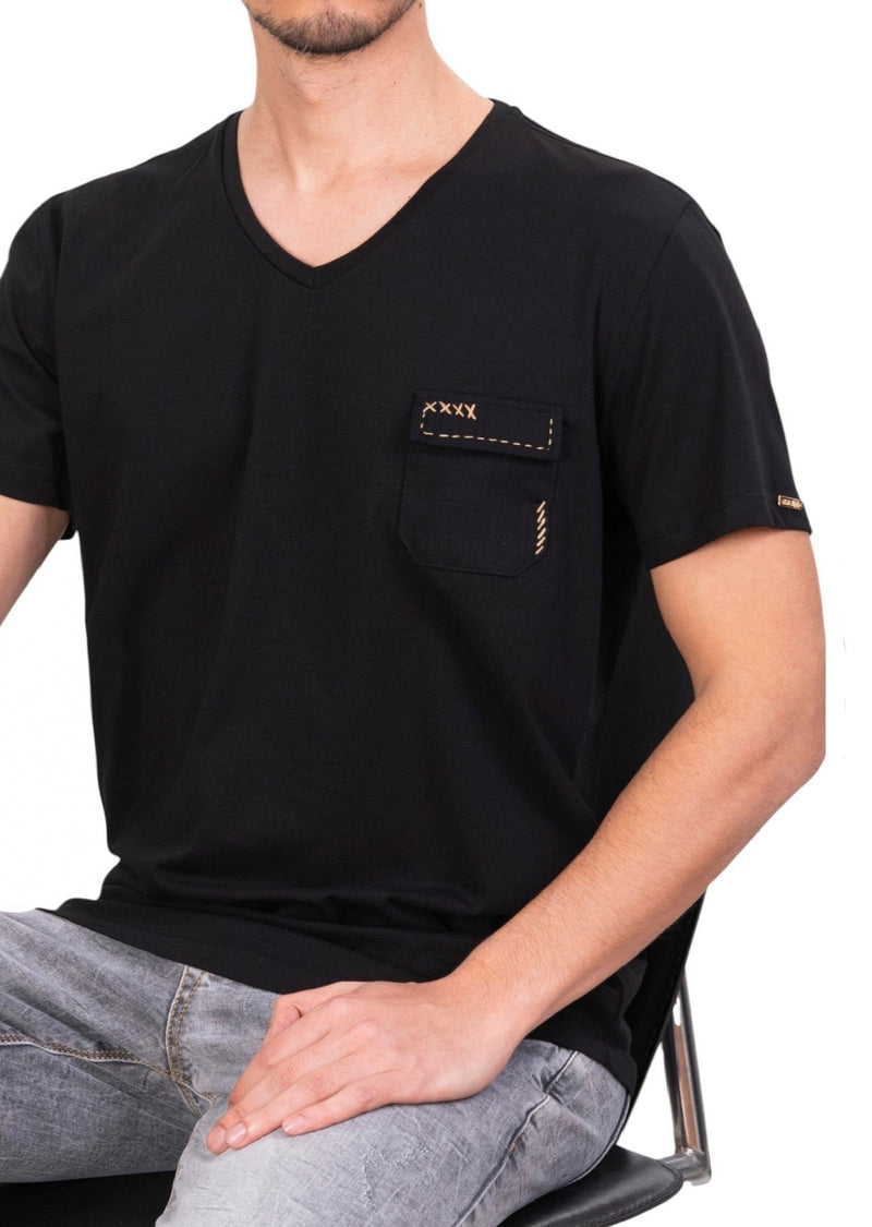 Black Pocket Stitches Knit Tee