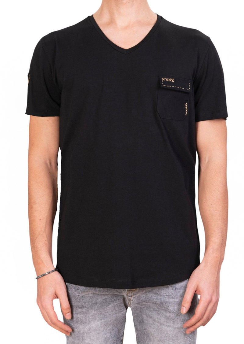 Black Pocket Stitches Knit Tee