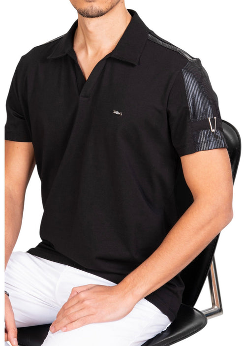 Black V-Buckle Johnny Collar Polo