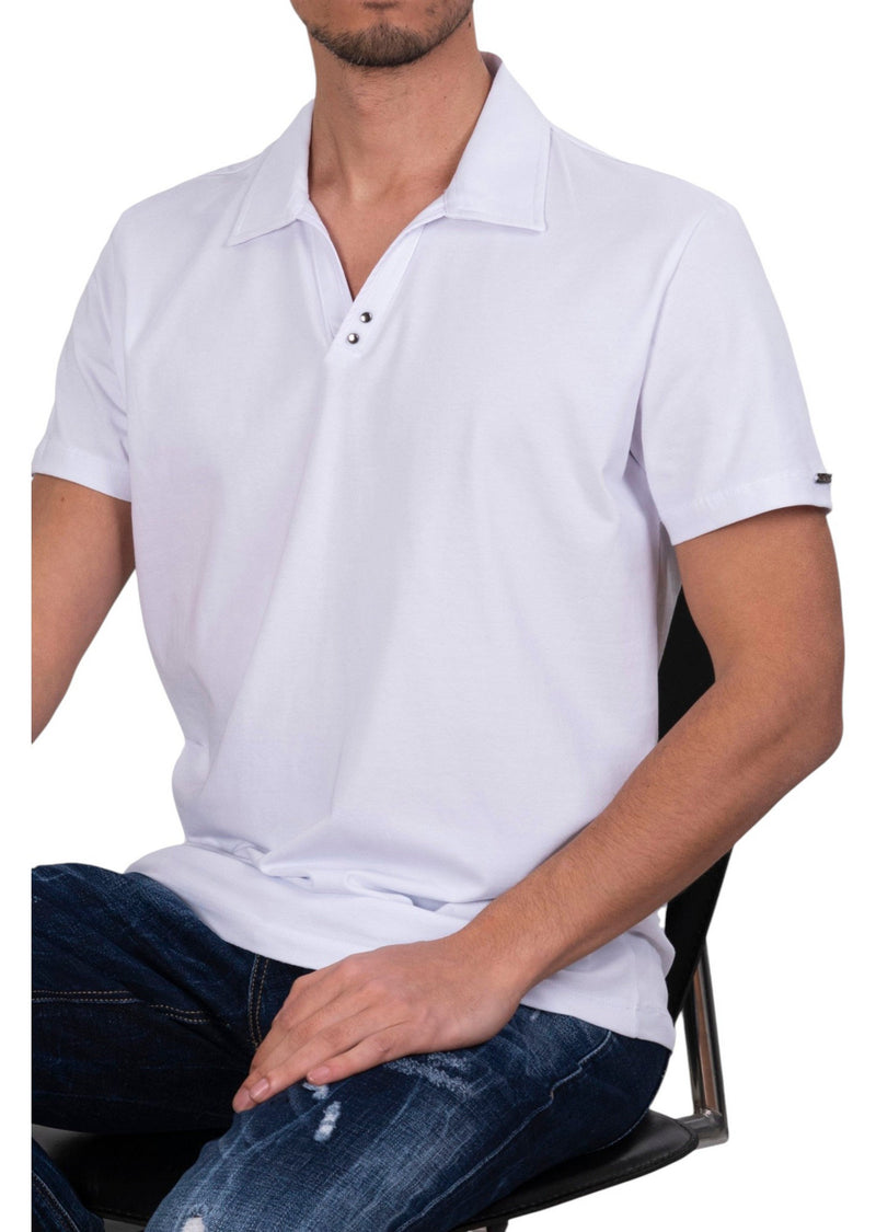 White Studded Johnny Collar Polo