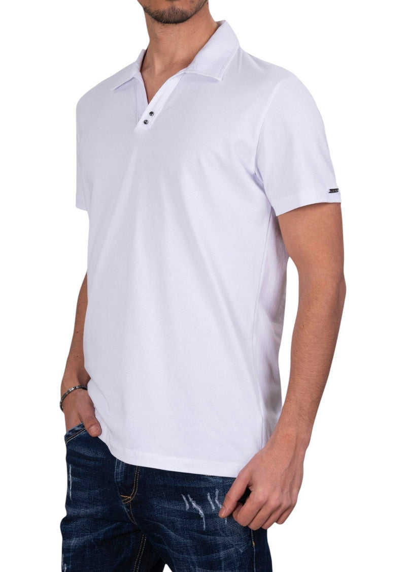 White Studded Johnny Collar Polo