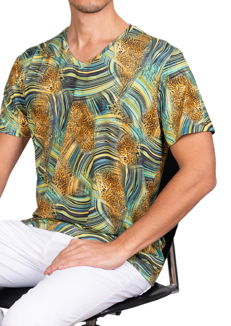 Beige Green Leopard Print Tee
