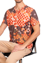Orange Brown Pixel Print Tee