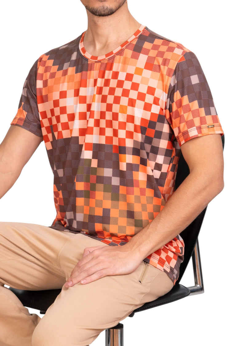 Orange Brown Pixel Print Tee