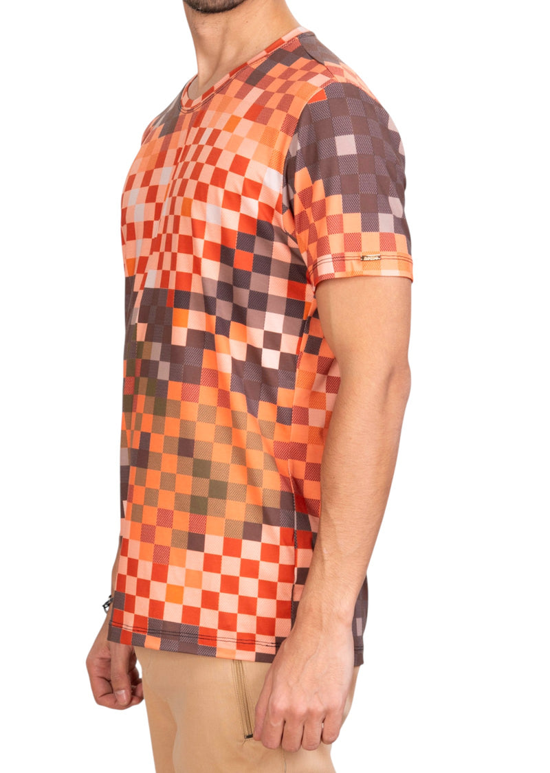 Orange Brown Pixel Print Tee