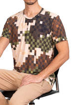 Green Brown Pixel Print Tee