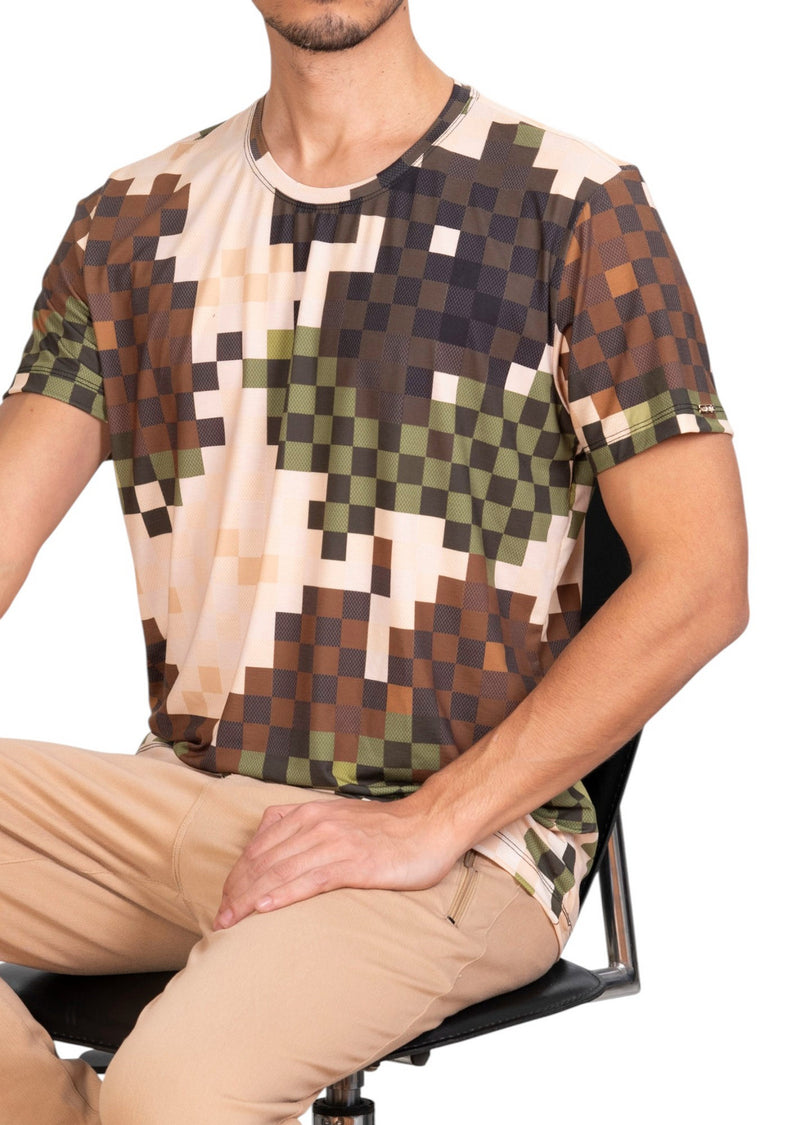 Green Brown Pixel Print Tee