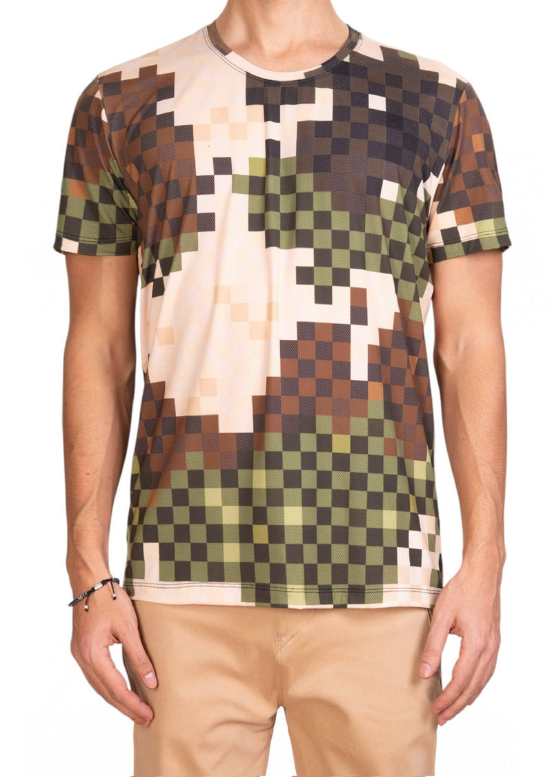 Green Brown Pixel Print Tee