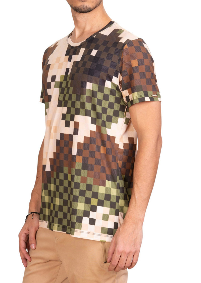 Green Brown Pixel Print Tee